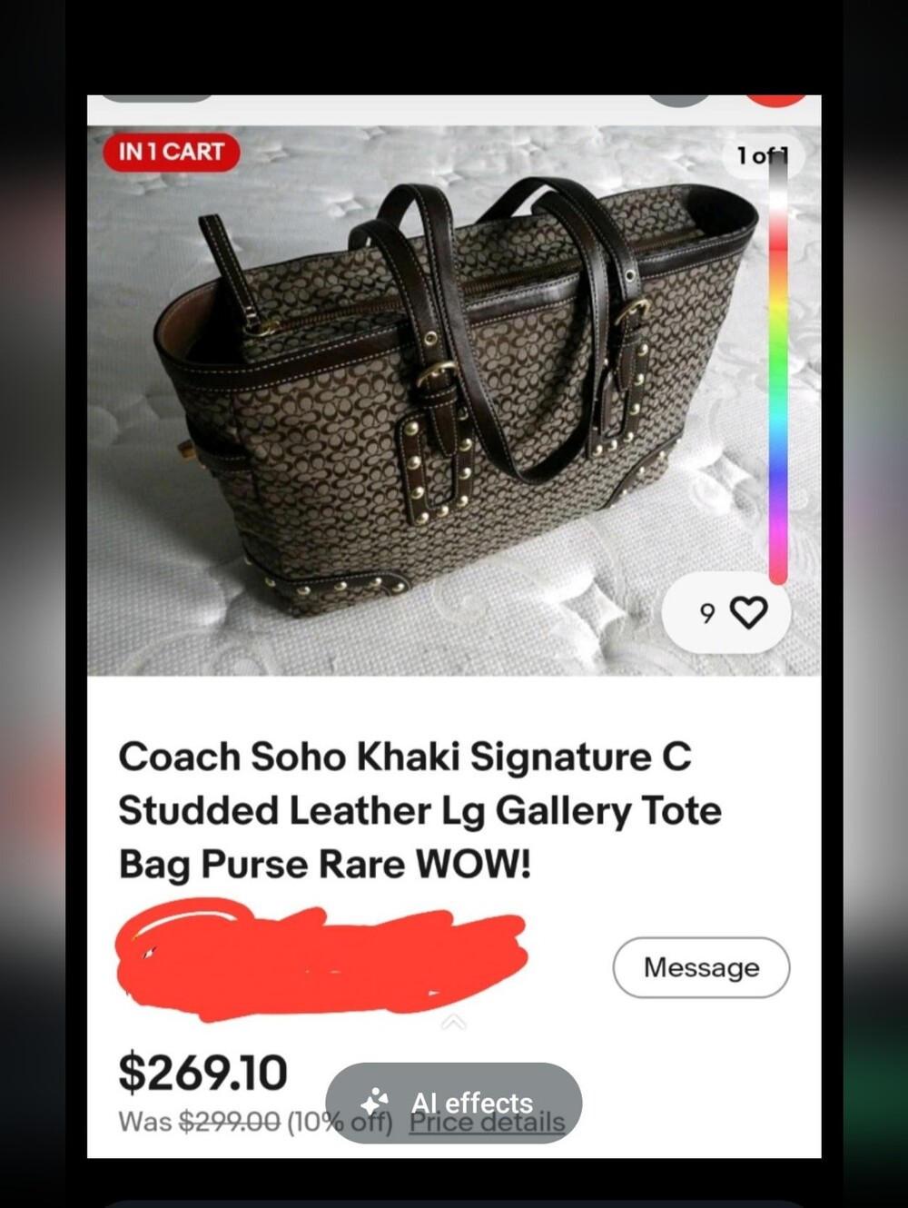 Coach Soho Khaki Signature C Studded Leather Lg Gallery Tote Bag Purse Rare - Picture 5 of 16
